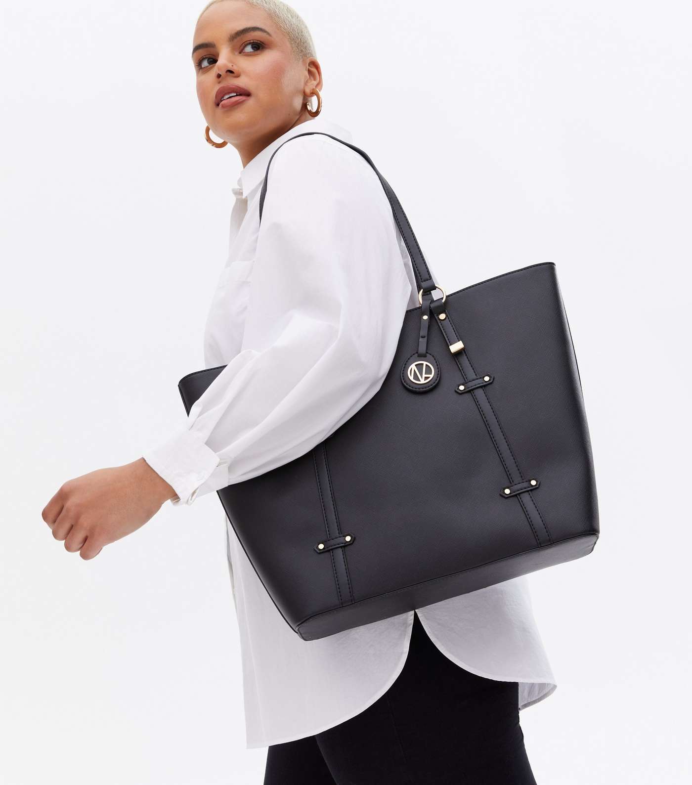 Black Leather-Look Tote Bag Image 2
