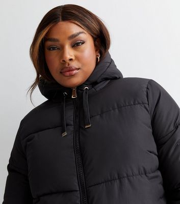 Black puffer hooded coat online