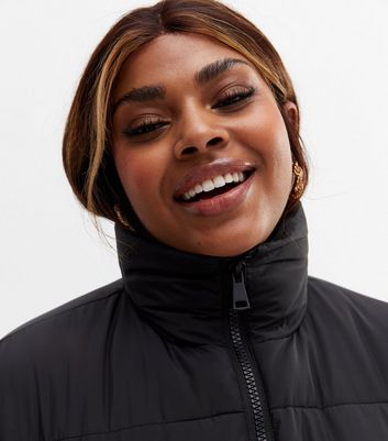 New look hooded boxy puffer jacket in black online