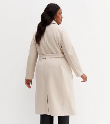 Curves Cream Unlined Belted Long Coat | New Look