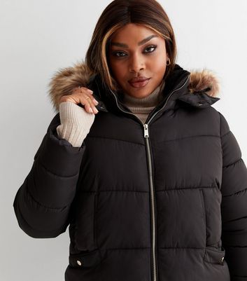 New look faux fur hooded best sale bomber jacket