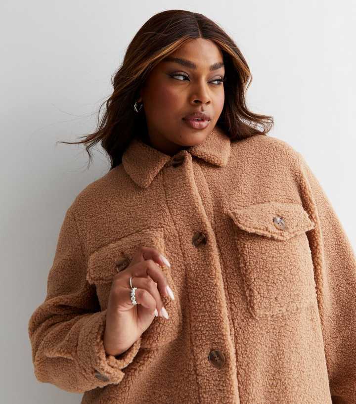 Lucky Brand Faux Fur Women Camel Oversized Teddy Shacket Jacket SzL