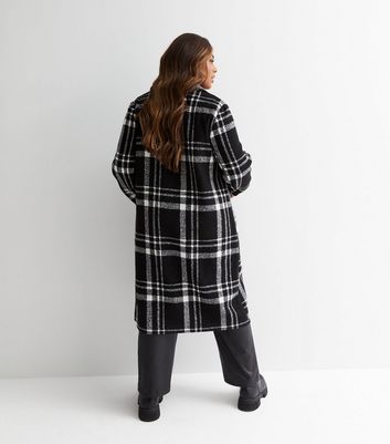 Curves Black Check Unlined Long Coat New Look