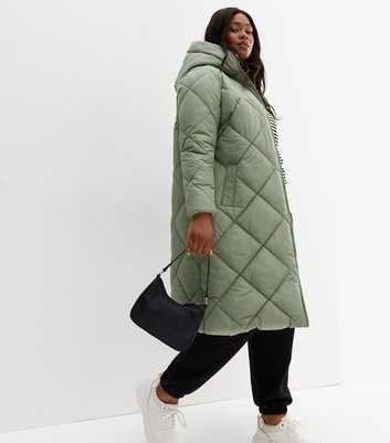 Curves Olive Quilted Long Hooded Puffer Jacket
