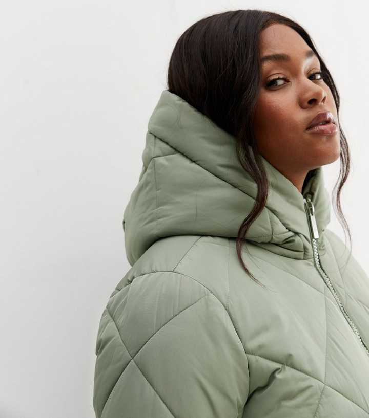 womens olive green puffer coat