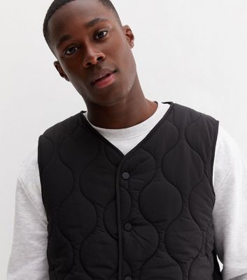 Black Quilted Popper Front Gilet | New Look