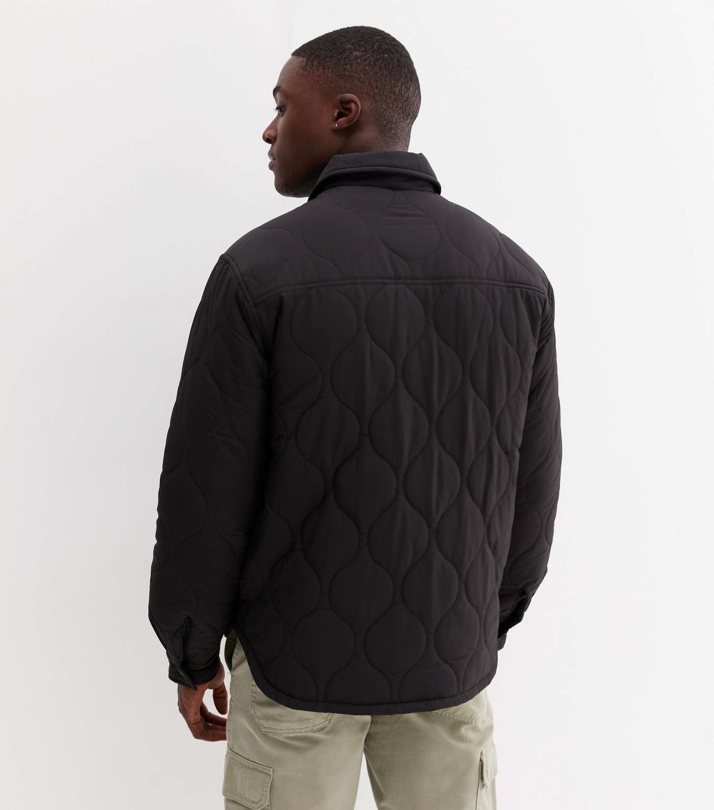 Black Quilted Collared Pocket Front Overshirt Image 4