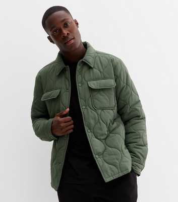 Khaki Quilted Collared Pocket Front Overshirt