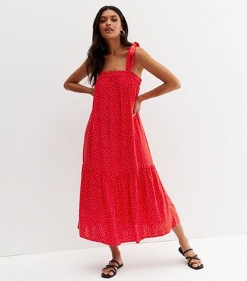 Square neck red outlet midi dress