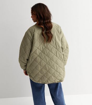 Khaki collarless quilted jacket Clearance