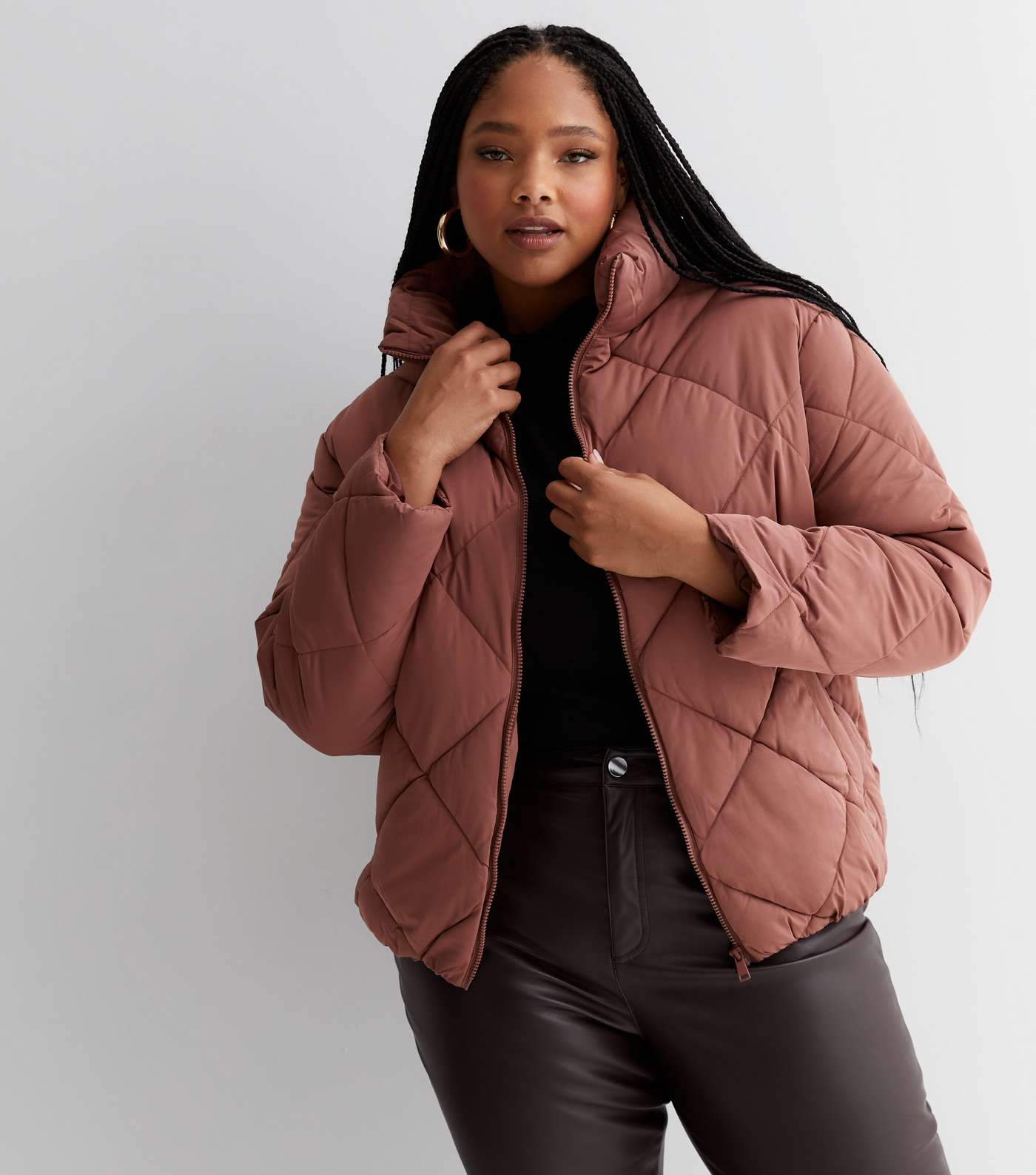 Curves Mid Pink Quilted Boxy Puffer Jacket Image 2