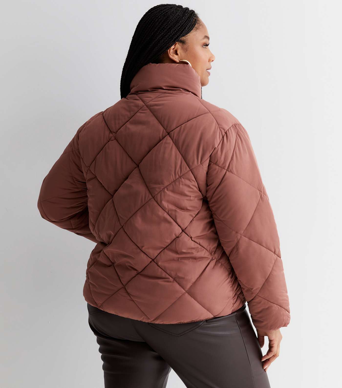 Curves Mid Pink Quilted Boxy Puffer Jacket Image 4