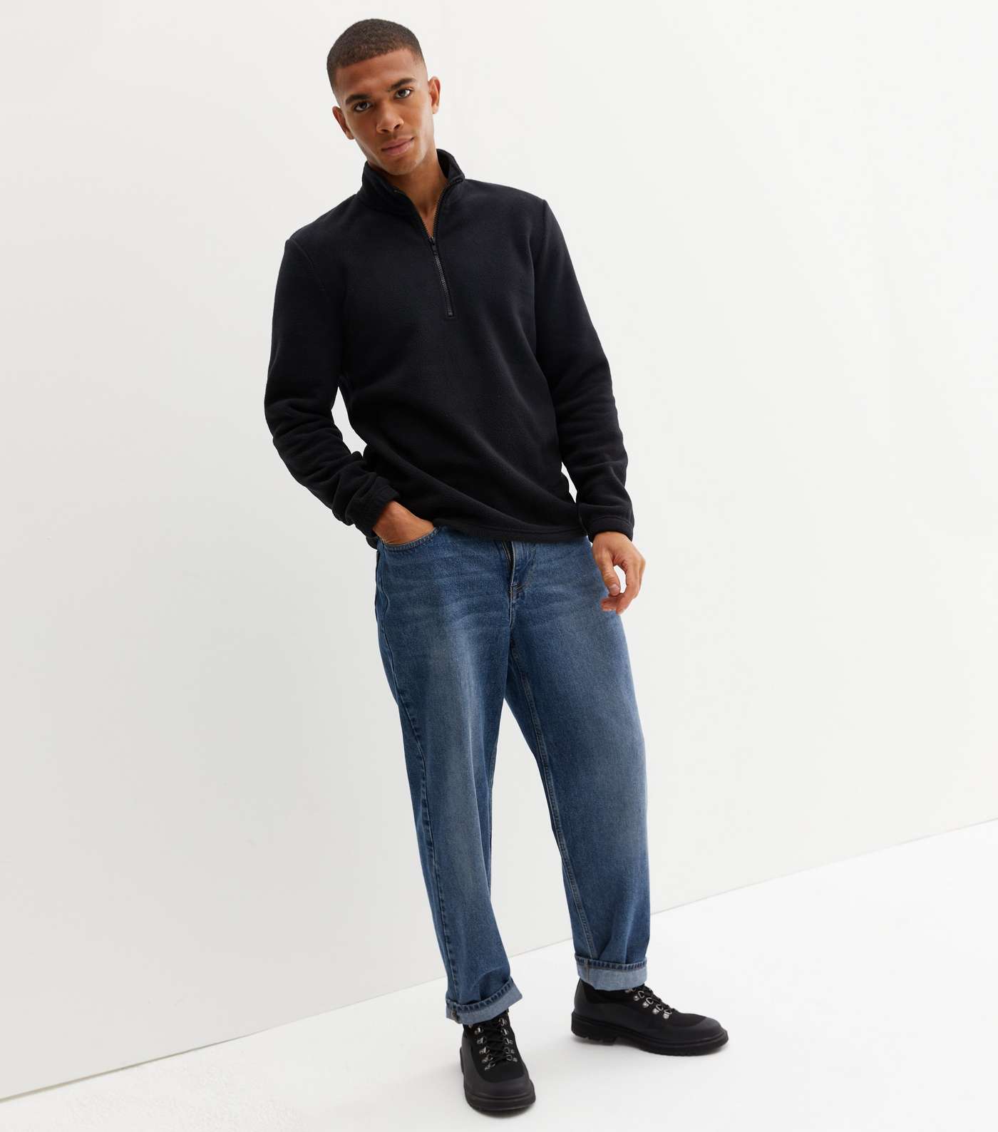 Black Fleece Zip Neck Sweatshirt Image 2