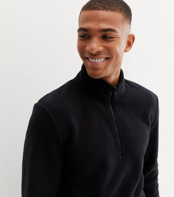 Black Fleece Zip Neck Sweatshirt New Look