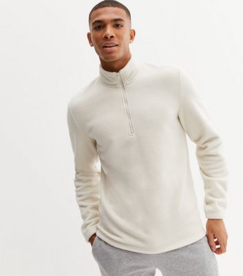 White Fleece Zip Funnel Neck Sweatshirt 