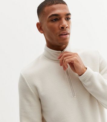 White Fleece Zip Funnel Neck Sweatshirt 