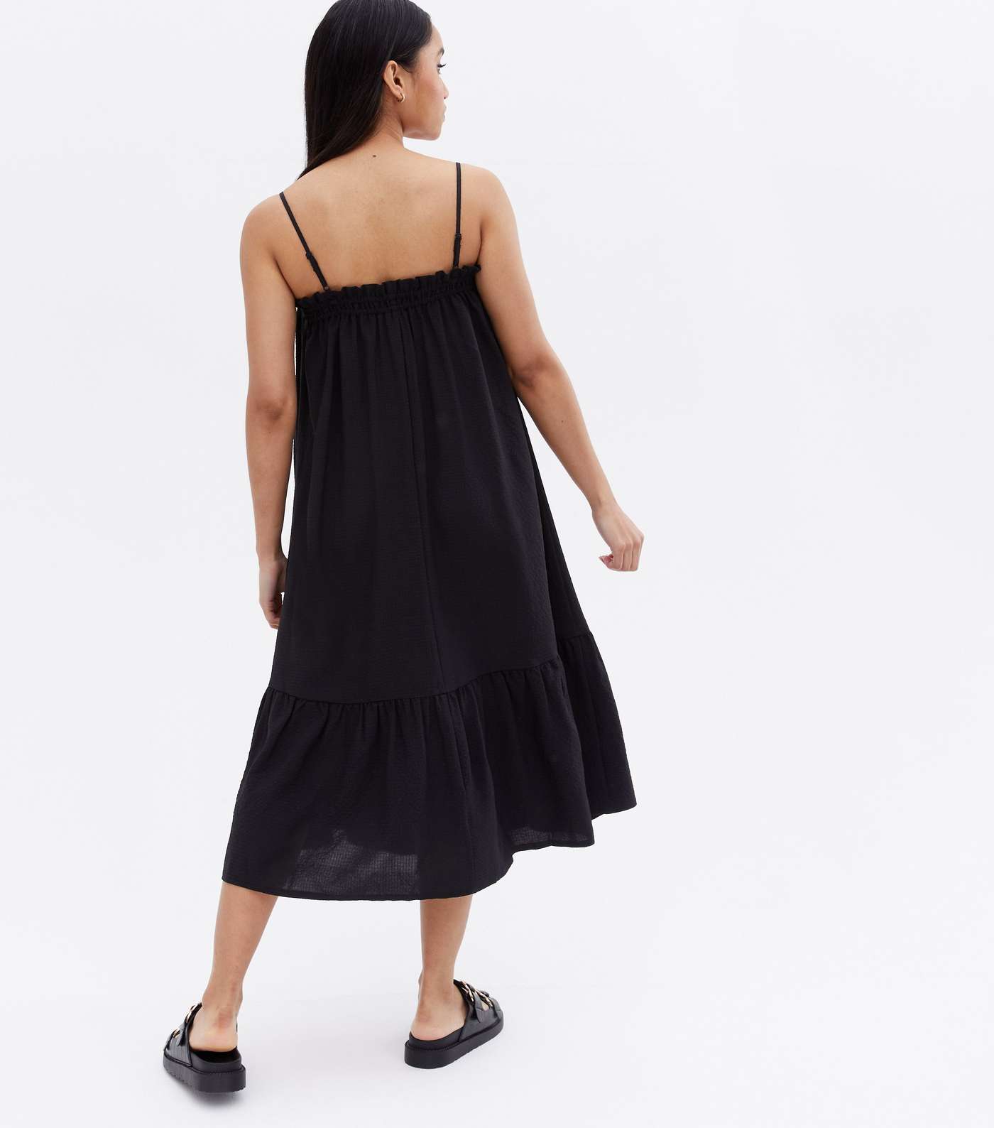 Petite Black Tiered Strappy Midi Dress Image 4
