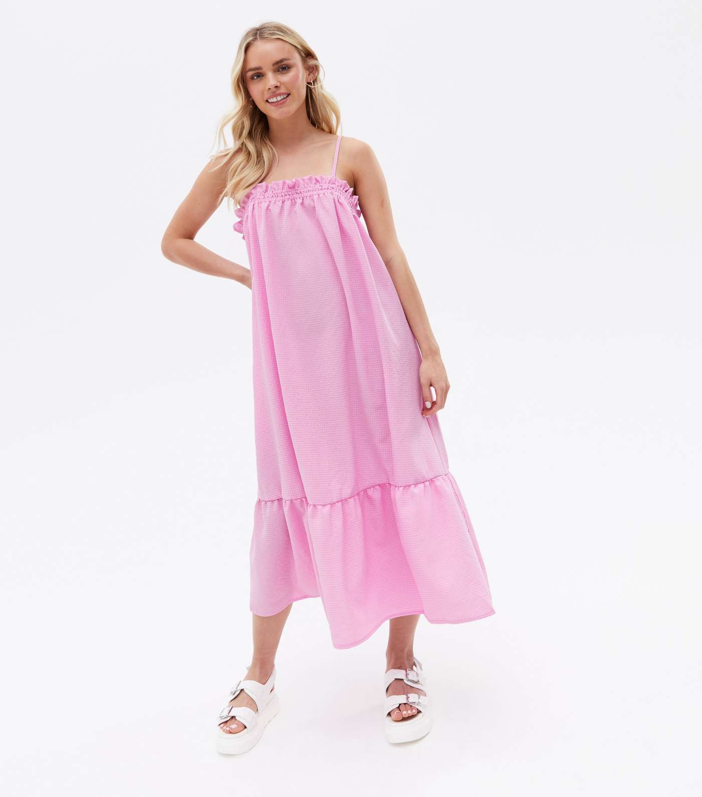 Petite Pink Tiered Strappy Midi Dress Image 2