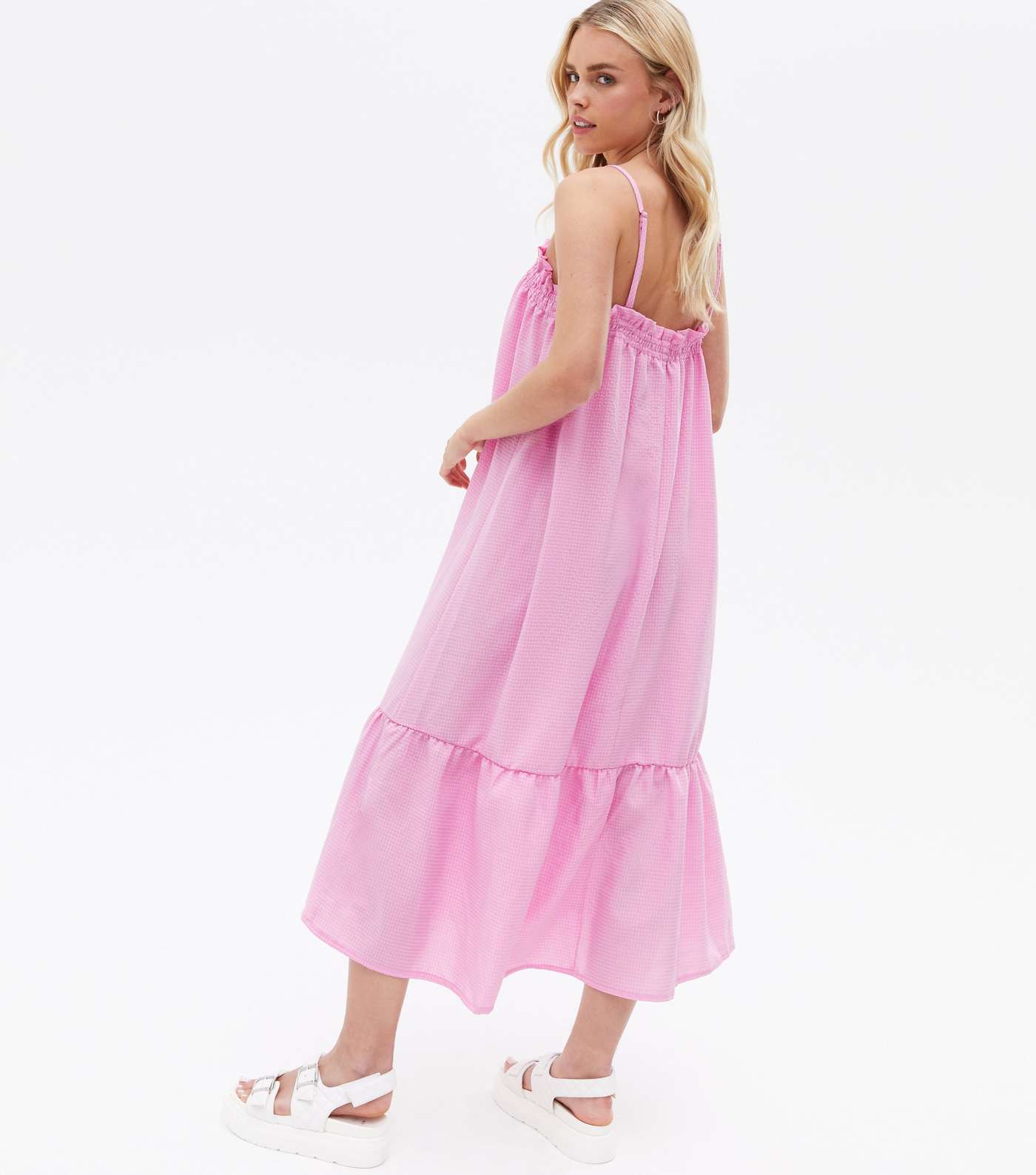 Petite Pink Tiered Strappy Midi Dress Image 4