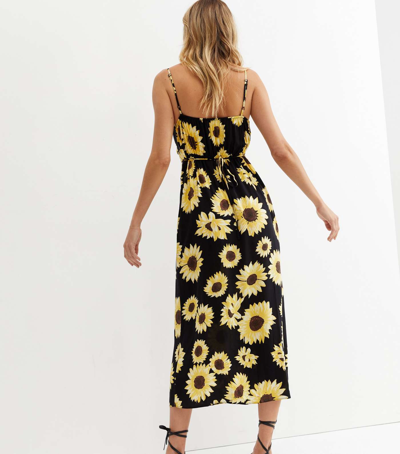 Black Sunflower Tie Front Cut Out Midi Dress Image 4