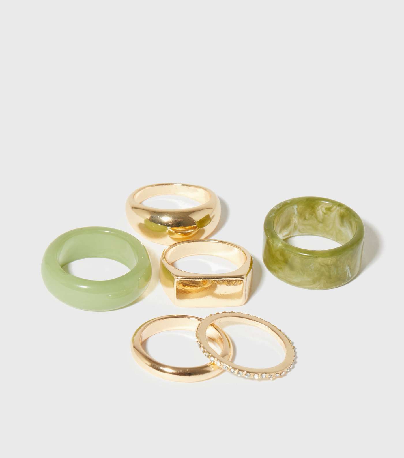 6 Pack Gold and Green Resin Rings