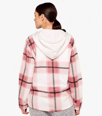 Apricot Pink Check Zip Hooded Shacket New Look