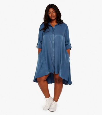 Click to view product details and reviews for Apricot Curves Blue Twill Satin Midi Shirt Dress New Look.