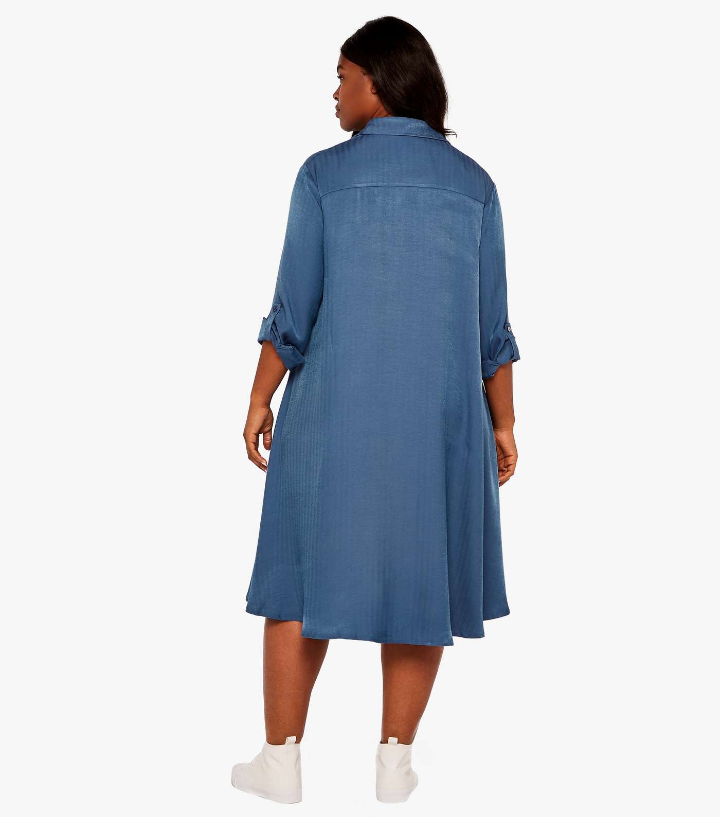 Apricot Curves Blue Twill Satin Midi Shirt Dress Image 3