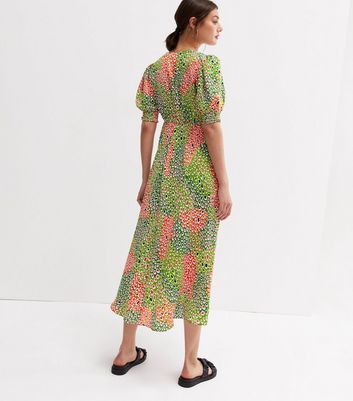 Damen Bekleidung Cameo Rose Green Animal Print V Neck Midi Dress