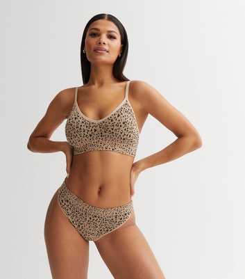 Brown Leopard Print Ribbed Seamless Thong