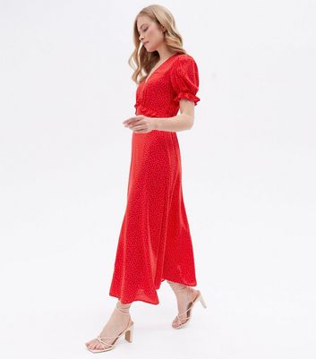 Topshop spot plunge neck midi cheap dress