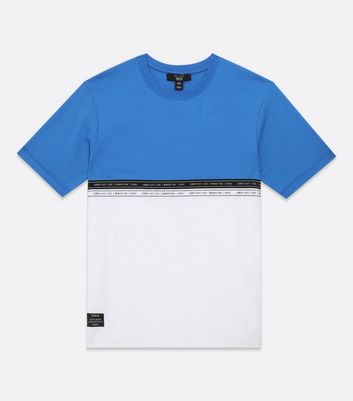 Boys Bright Blue Colour Block Manhattan Tape Logo T-Shirt New Look