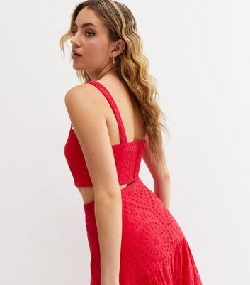 Red Cutwork Square Neck Cami New Look