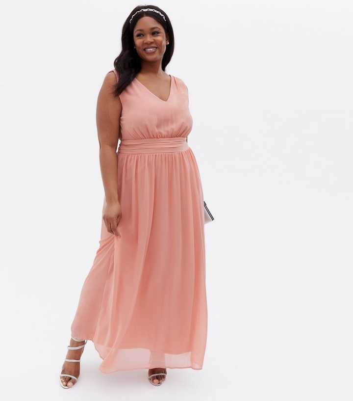 VILA Curves Pink Chiffon Tie Back Maxi Dress