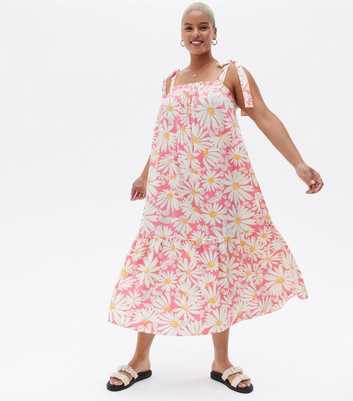 Curves Pink Daisy Strappy Midi Smock Dress