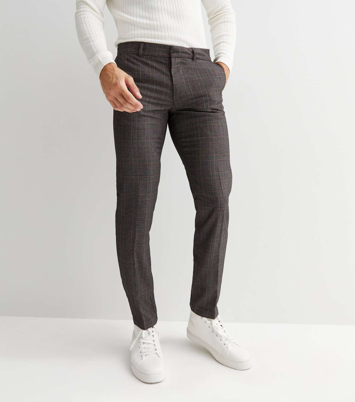 Grey Check Skinny Fit Suit Trousers Image 2