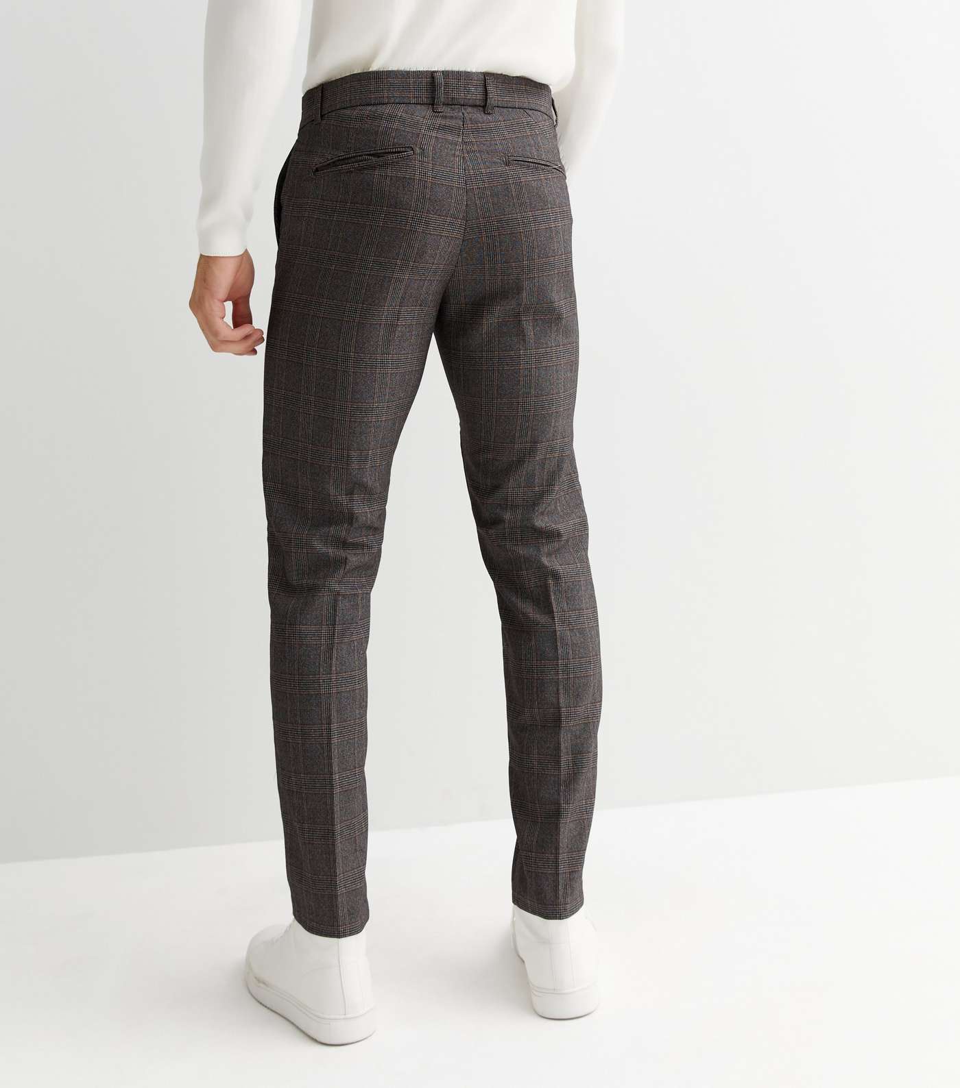 Grey Check Skinny Fit Suit Trousers Image 4
