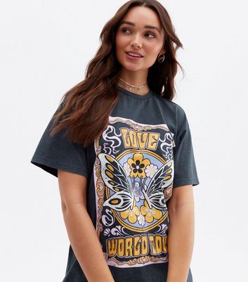 Dark Grey Butterfly Acid Wash Love 