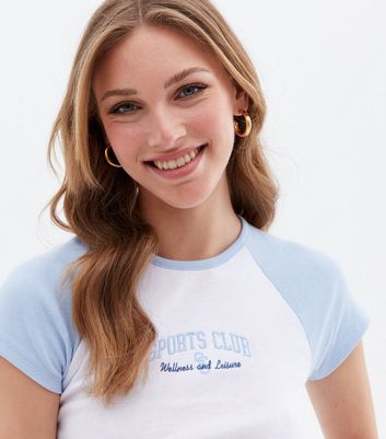 Click to view product details and reviews for Blue Sports Club Logo Raglan Sleeve T Shirt New Look.