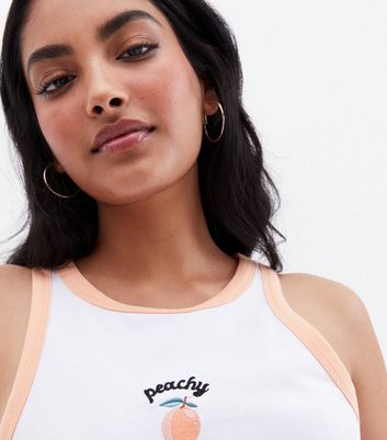 Click to view product details and reviews for White Peach Logo Racer Vest New Look. Click to view product details and reviews for White Peach Logo Racer Vest New Look.