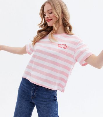 Click to view product details and reviews for Pink Stripe Good Times Logo T Shirt New Look.