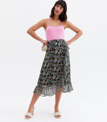 Click to view product details and reviews for Jdy Black Floral Ruffle Midi Wrap Skirt New Look.