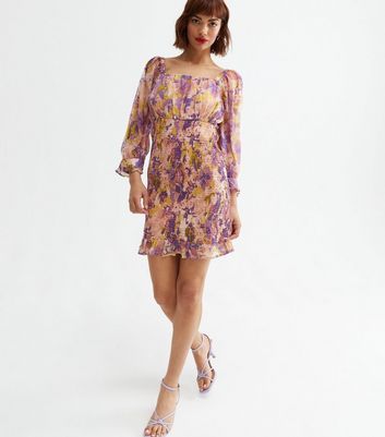 JDY Pink Floral Chiffon Shirred Mini Dress | New Look