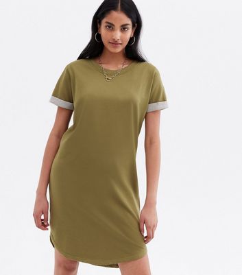 JDY Women's Olive Short Sleeve Mini T-Shirt Dress New Look - L