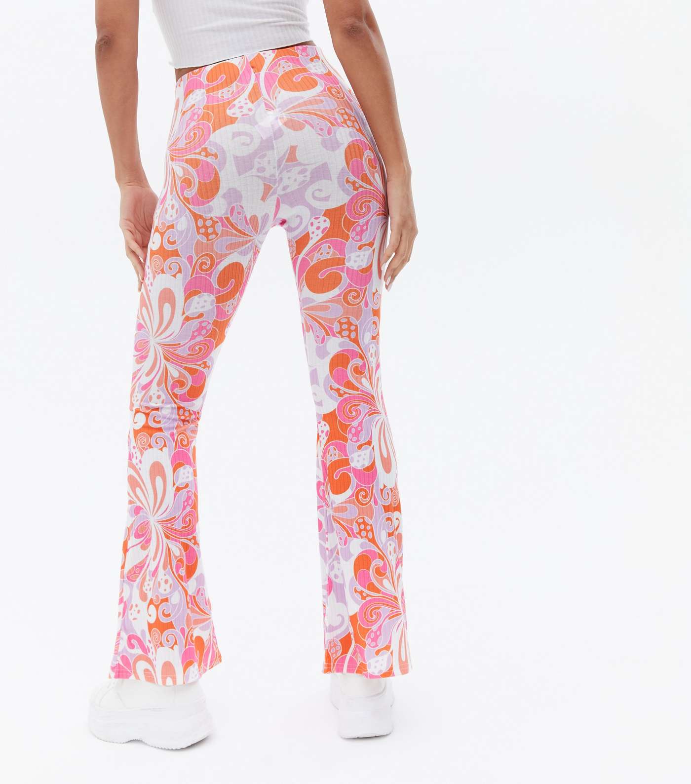Pink Swirl Ribbed Flared Trousers Image 4