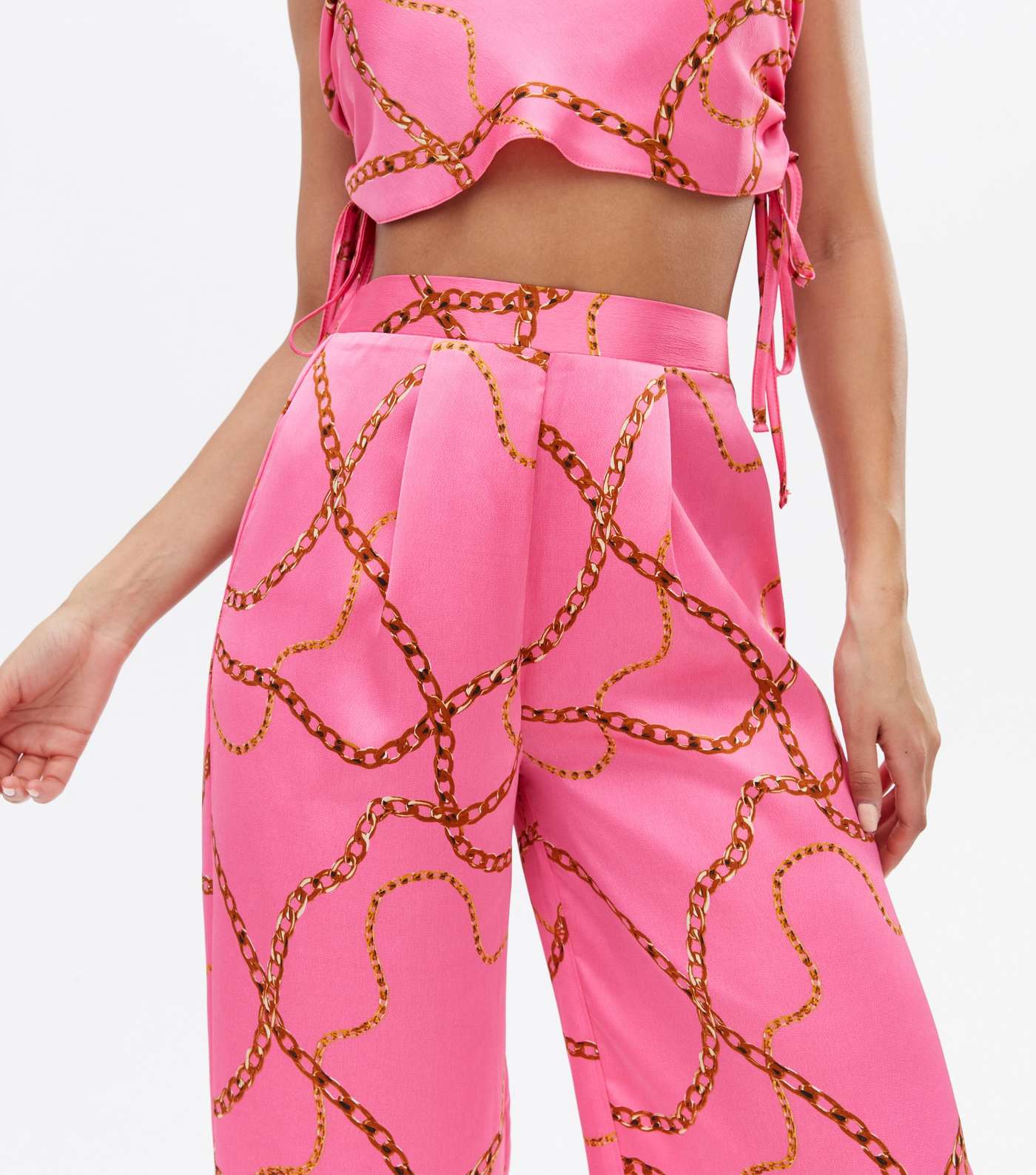 Pink Chain Satin Wide Leg Trousers Image 2