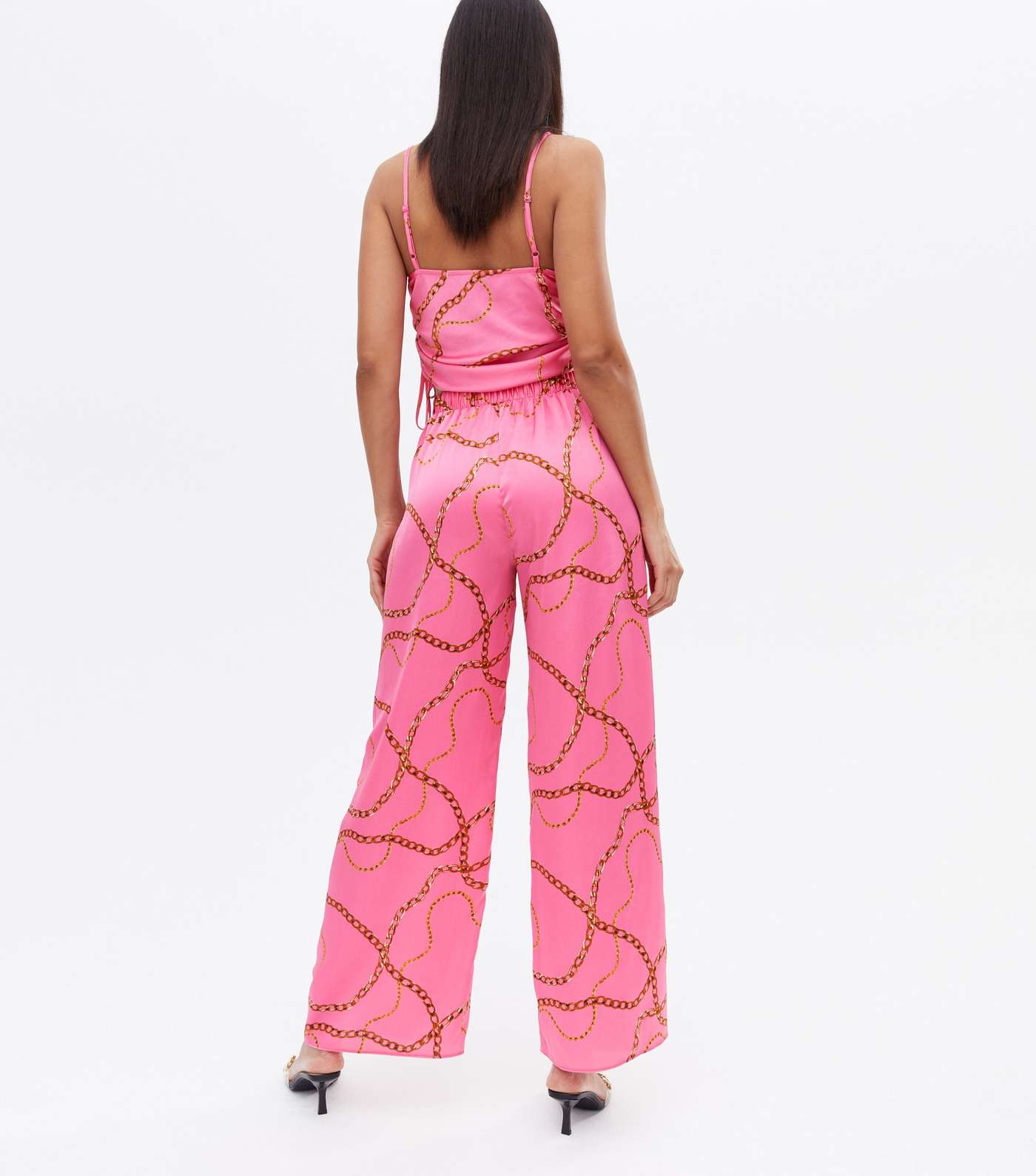 Pink Chain Satin Wide Leg Trousers Image 4