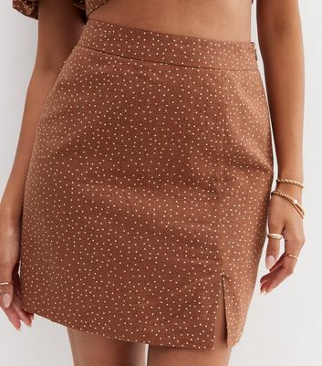 Brown Spot Linen Blend Mini Skirt New Look