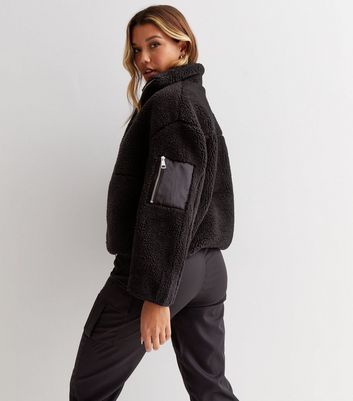 Black Funnel Neck Zip Jacket New Look