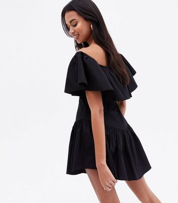 Cameo Rose Black Poplin Tiered Mini Dress New Look